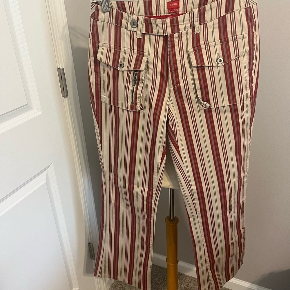 Esprit Tan/Red Wide Leg Pants Sz 7/8 EUC